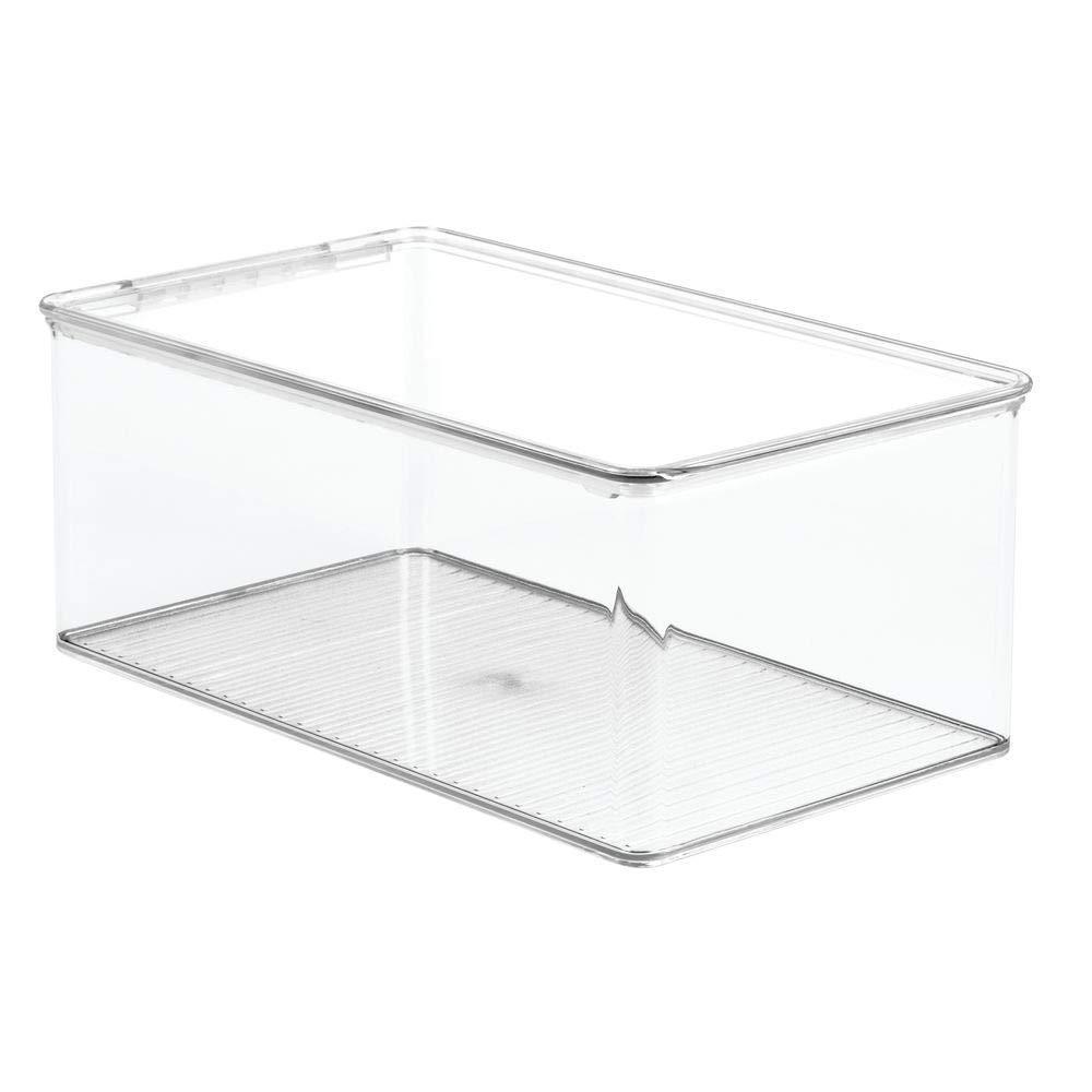 Amazon mdesign stackable closet plastic storage bin box with lid container for organizing childs kids toys action figures crayons markers building blocks puzzles crafts 5 high 4 pack clear