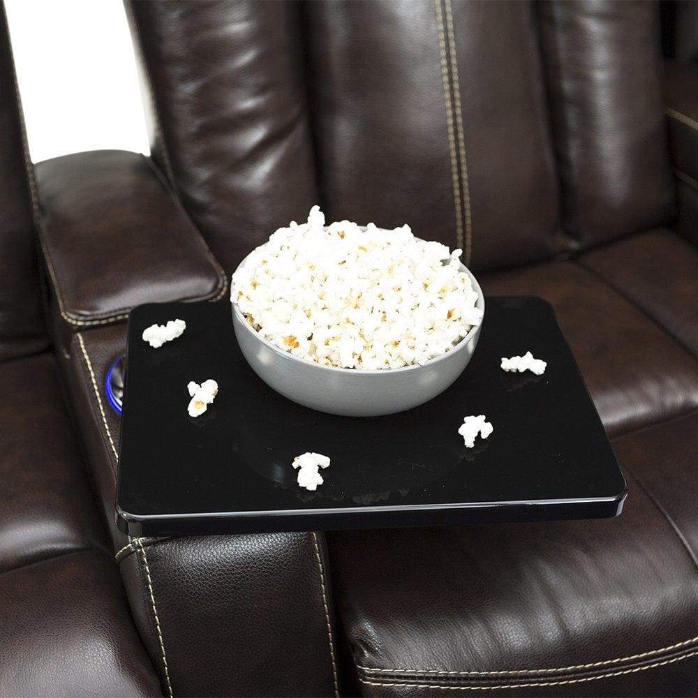 Budget friendly seatcraft delta home theater seating leather power recline powered headrests and built in soundshaker row of 4 center loveseat brown