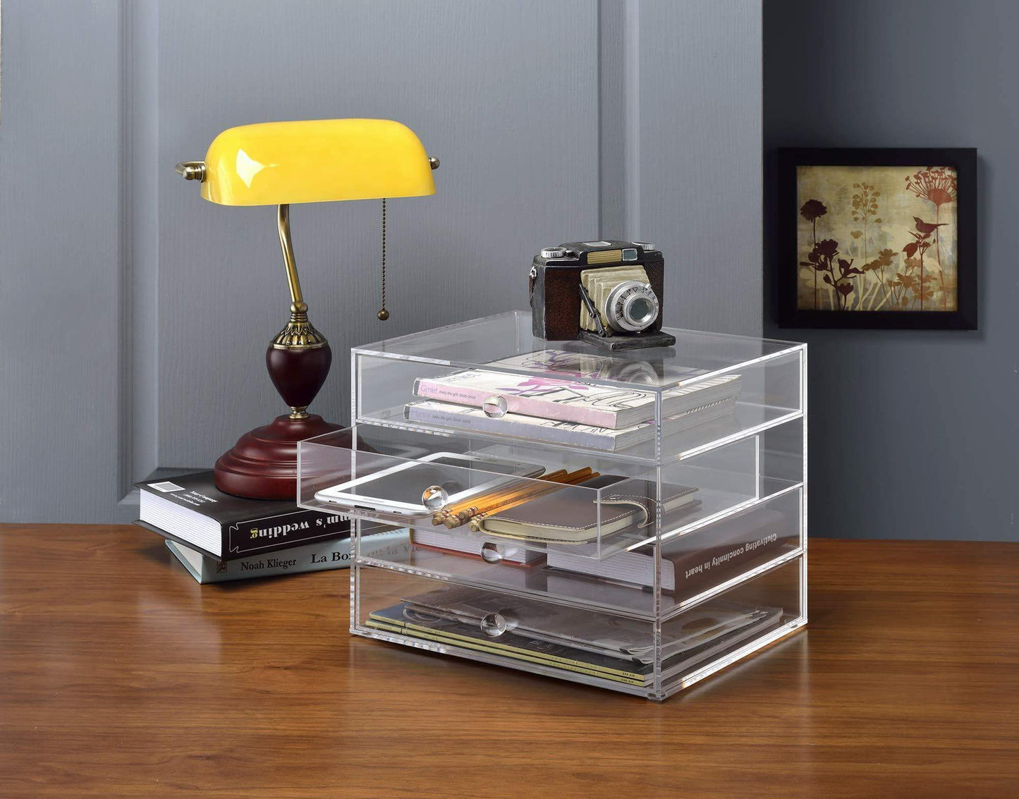 Best seller acrylic plastic handcrafted transparent clear 4 tier drawer storage organizer case for jewelry makeup cosmetic oversized 12 7l x 9 8w x 10 9h inches