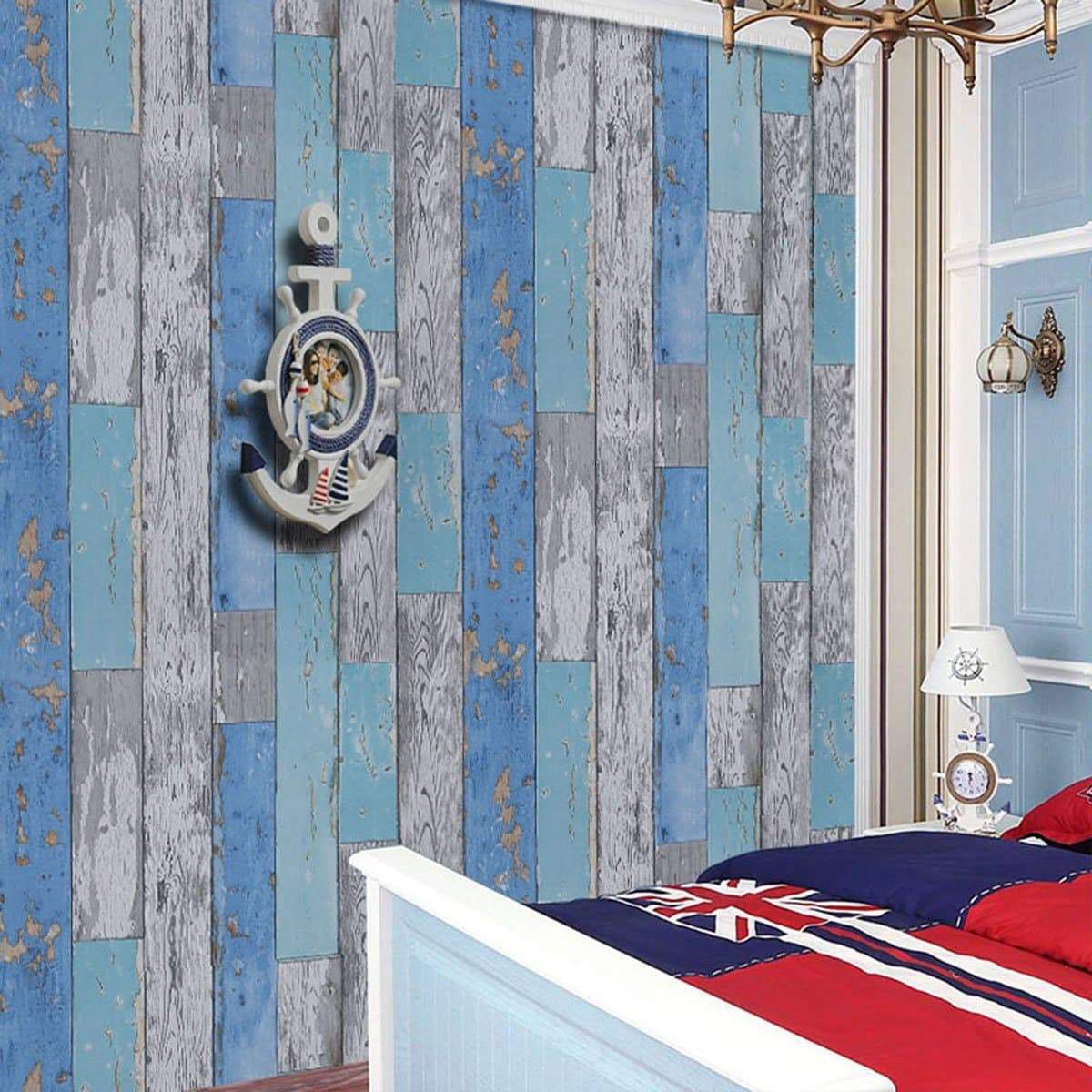 Buy now self adhesive vintage blue wood panel pattern contact paper for kitchen cabinets shelves drawer wall arts and crafts decal 24x117 inches