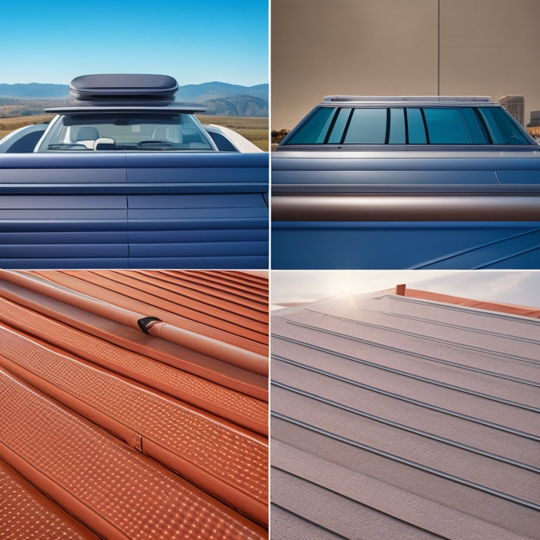 A close-up of a van's roof, with three to five different types of roof panels installed side-by-side, each with varying thicknesses, materials, and surface textures, against a clean, light-gray background.