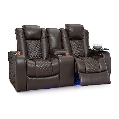 Storage seatcraft anthem home theater seating leather power recline loveseat with center storage console powered headrests storage and cupholders brown