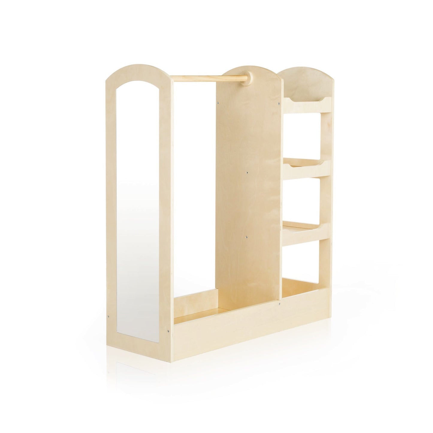 Save guidecraft see and store dress up center natural armoire for kids with mirror shelves clothes rack and shoe storage dresser with bottom tray toddlers room furniture