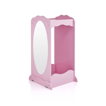 Load image into Gallery viewer, On amazon guidecraft dress up cubby center pink costumes accessoires storage shelf and rack with mirror for little girls and boys toddlers wooden wardrobe closet