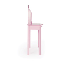 Load image into Gallery viewer, Selection guidecraft vanity and stool pink kids wooden table and chair set with 3 mirrors and make up drawer storage for toddlers childrens furniture