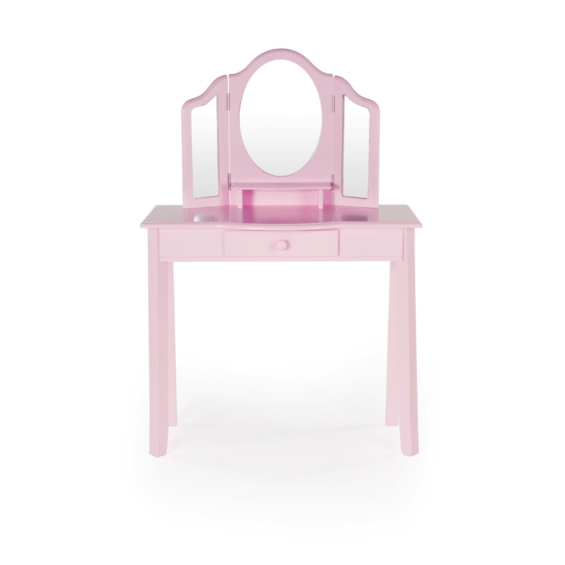 Shop guidecraft vanity and stool pink kids wooden table and chair set with 3 mirrors and make up drawer storage for toddlers childrens furniture