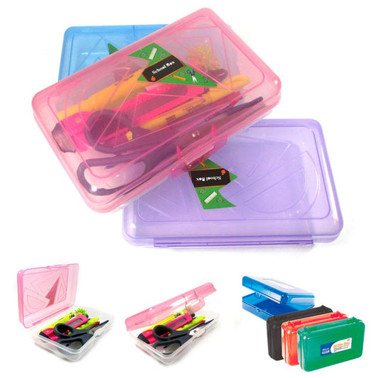 3 School Pencil Boxes Office Supplies Case Pen Art Craft Organizer Plastic Box