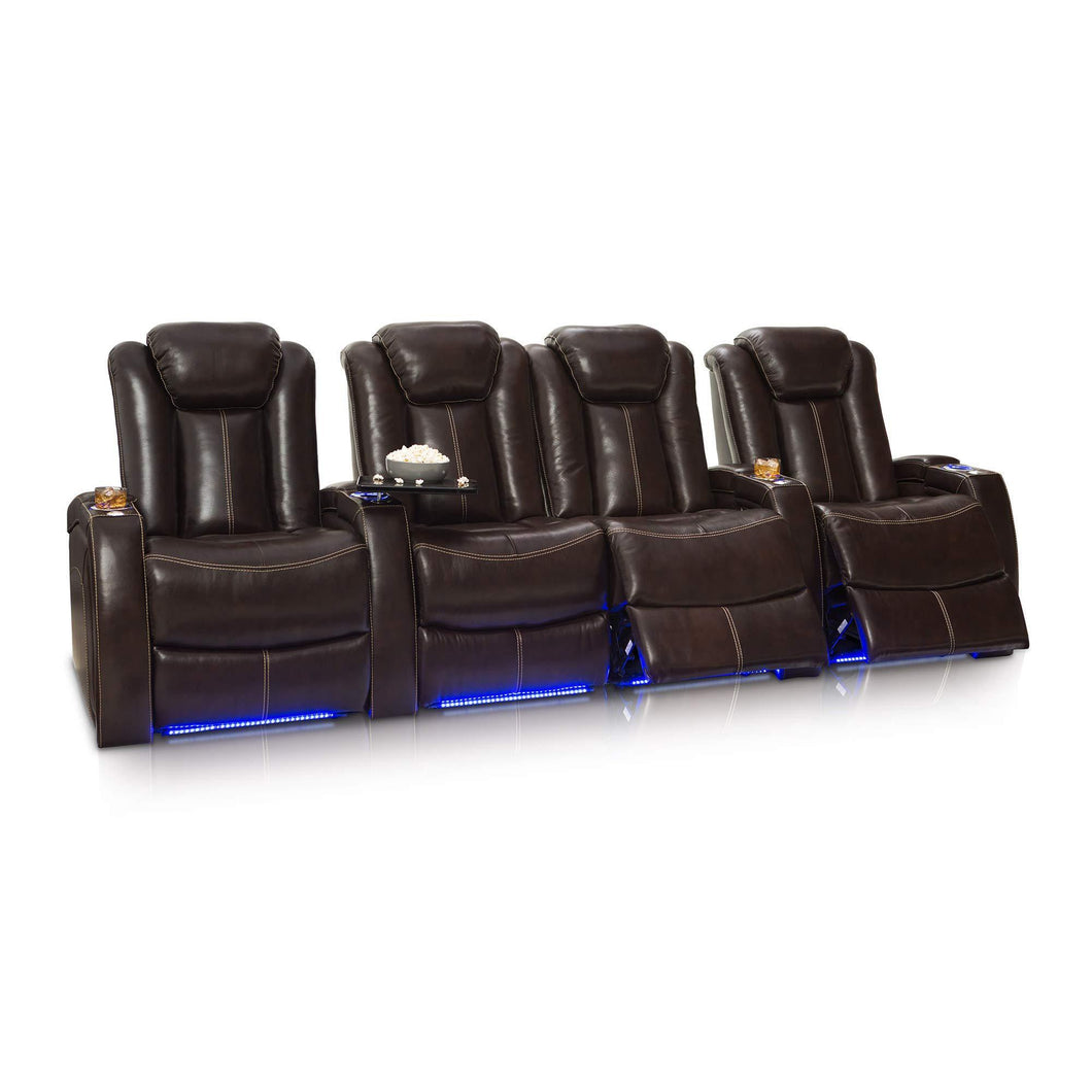 Best seatcraft delta home theater seating leather power recline powered headrests and built in soundshaker row of 4 center loveseat brown