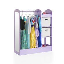 Load image into Gallery viewer, Top rated guidecraft see and store dress up center lavender pretend play storage closet with mirror shelves armoire for kids with bottom tray costume storage dresser