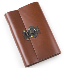 Load image into Gallery viewer, Buy ancicraft leather journal diary notebook small a6 refillable with vintage flower vase lock 6 ring binder lined craft paper red brown flower vase lock a6