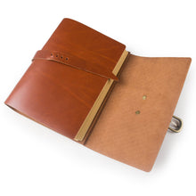 Load image into Gallery viewer, Best seller  ancicraft classic genuine leather journal with strap buckle handmade a5 lined craft paper red brown with gift box red brown a55 8x8 3inch lined craft paper