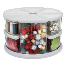 Load image into Gallery viewer, Purchase deflecto rotating carousel craft storage organizer 9 canister configuration includes 3 and 6 canisters removable clear white lids 3901cr
